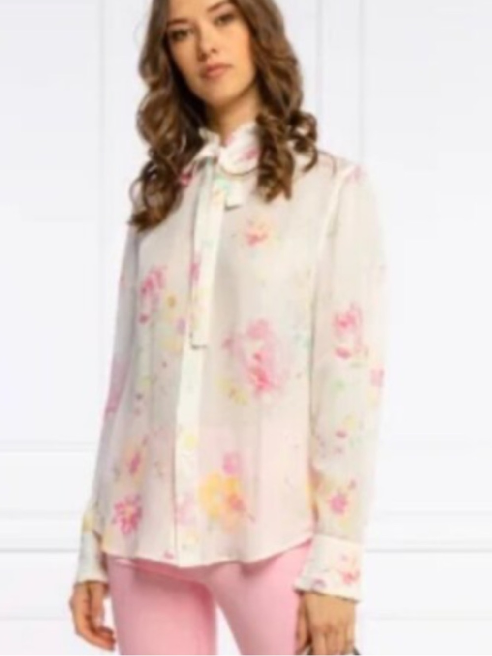 Ralph Lauren White Blouse with Pink and Mint Floral Print
